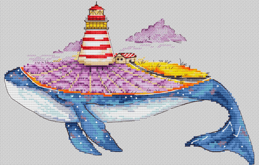 Whale Lavender Field - PDF Cross Stitch Pattern - Wizardi