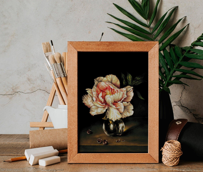 White Still life with Peonies - PDF Cross Stitch Pattern - Wizardi