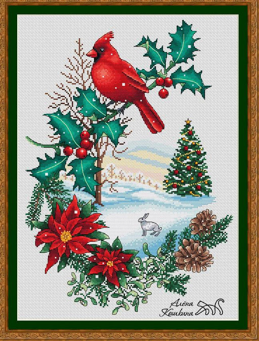 Winter Cardinal - PDF Cross Stitch Pattern - Wizardi
