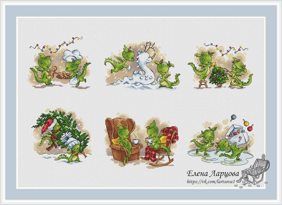 Winter Dragons - PDF Cross Stitch Pattern - Wizardi