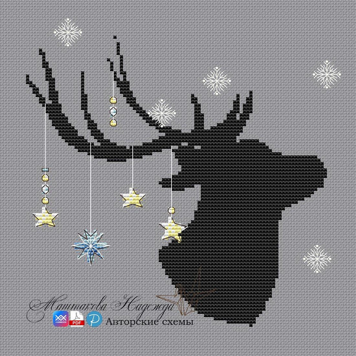 Winter Fairytale Deer - PDF Free Cross Stitch Pattern - Wizardi