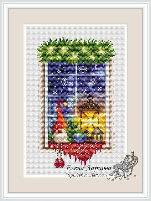 Winter Window with Elf - PDF Cross Stitch Pattern - Wizardi