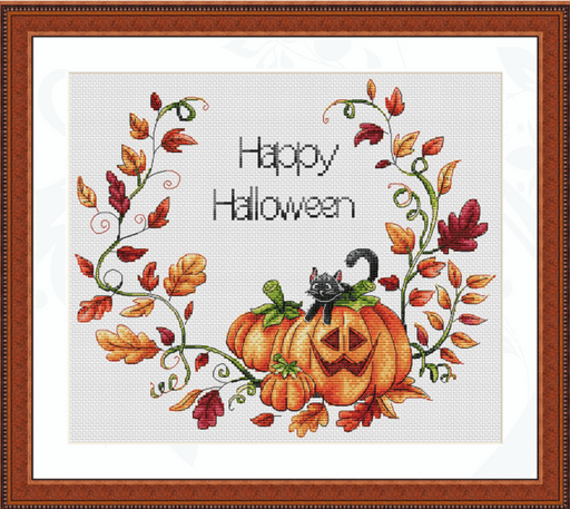 Wreath with Pumpkins. Halloween - PDF Cross Stitch Pattern - Wizardi