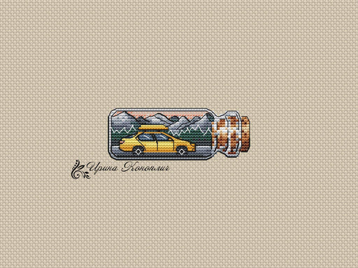 Yellow Taxi Bottle on Plastic Canvas - PDF Counted Cross Stitch Pattern - Wizardi