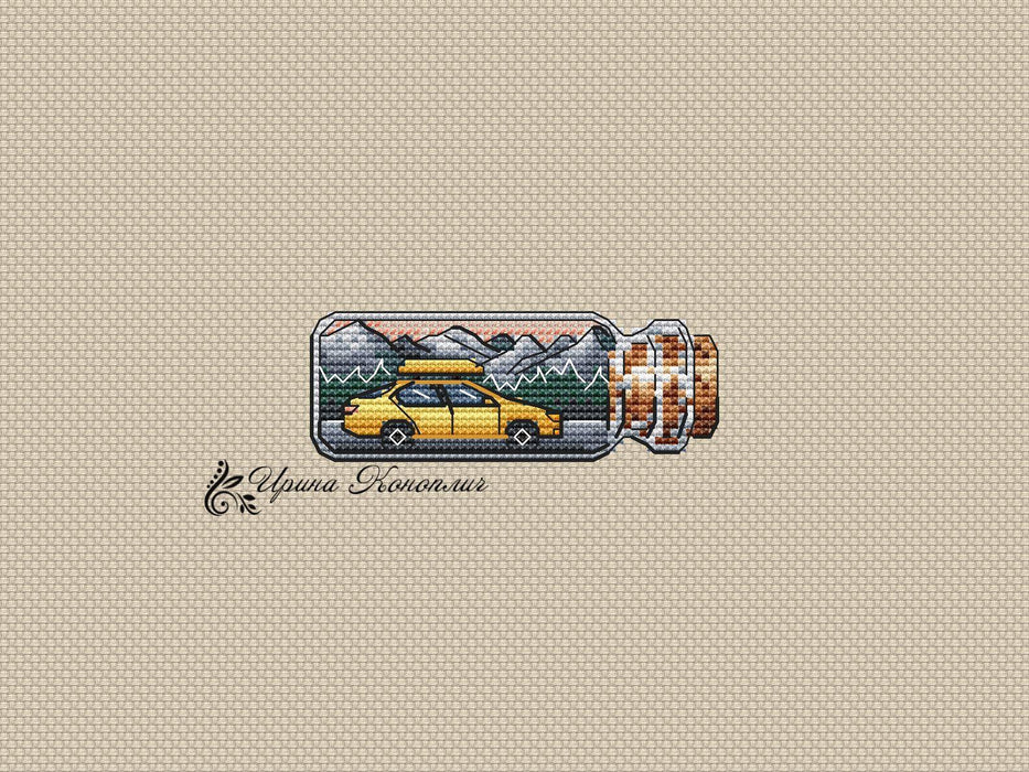 Yellow Taxi Bottle on Plastic Canvas - PDF Counted Cross Stitch Pattern - Wizardi