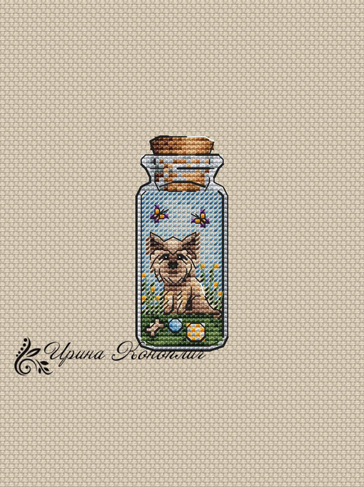 Yorkshire Terrier Boy Bottle on Plastic Canvas - PDF Counted Cross Stitch Pattern - Wizardi